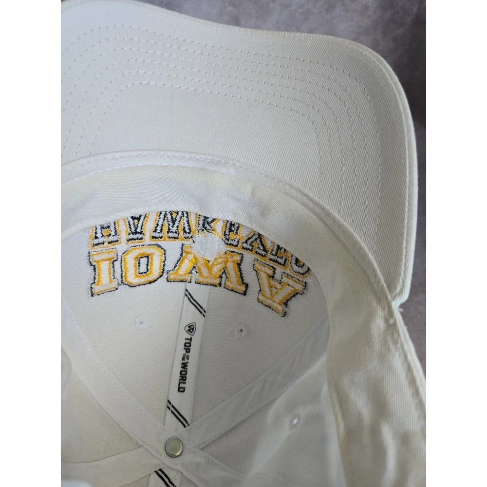 Iowa Hawkeyes Top Of The World Hat Cap White Embroidered Arched Spellout NCAA